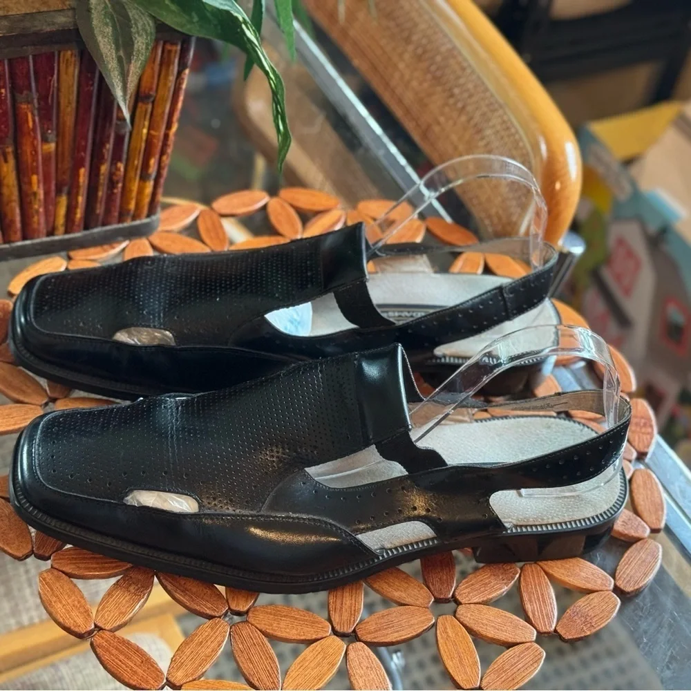 Stacy Adams Black Perforated Cap Toe Slingback City Sandal Size 13